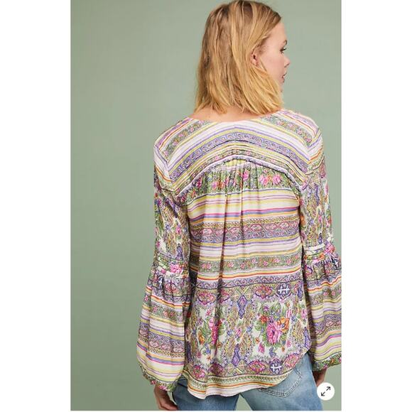 Maeve by Anthropologie SZ S Ceresco Peasant Top Multicolor BOHO Hippie Festival - Picture 2 of 7